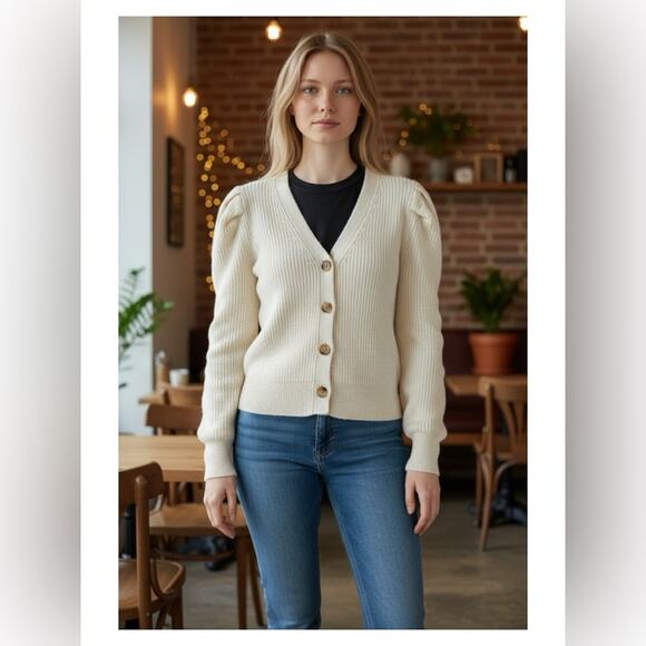 Cinq à Sept Carly Cardigan in Ivory Women's XS - Picture 8 of 8